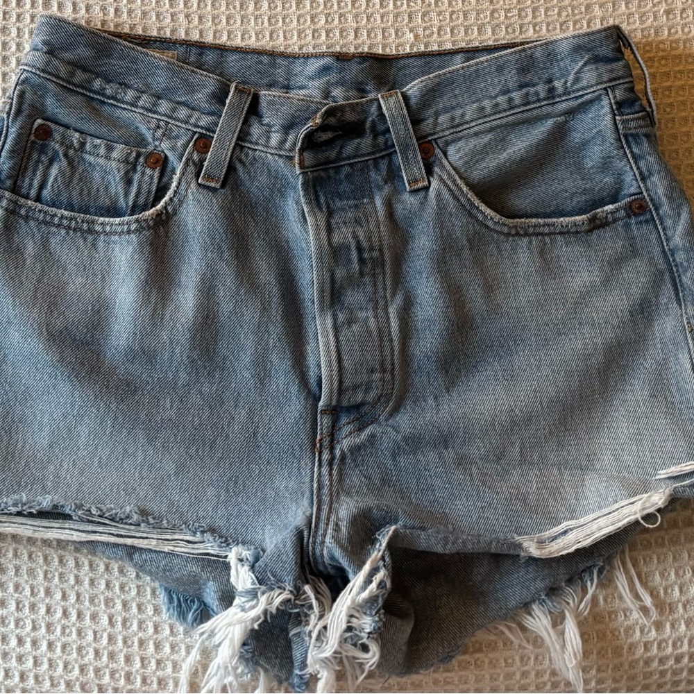 Levi's 501 Light Blue Frayed Jean Shorts